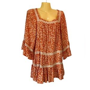 Magnolia Lane Peasant Tunic Top Embroidered Statement Sleeves Bohemian Large